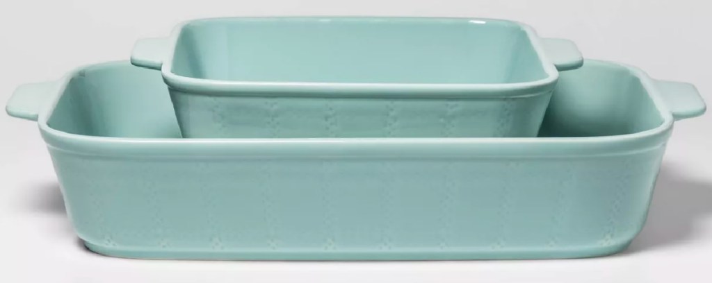 two Threshold Embossed Rectangular Bakeware in blue