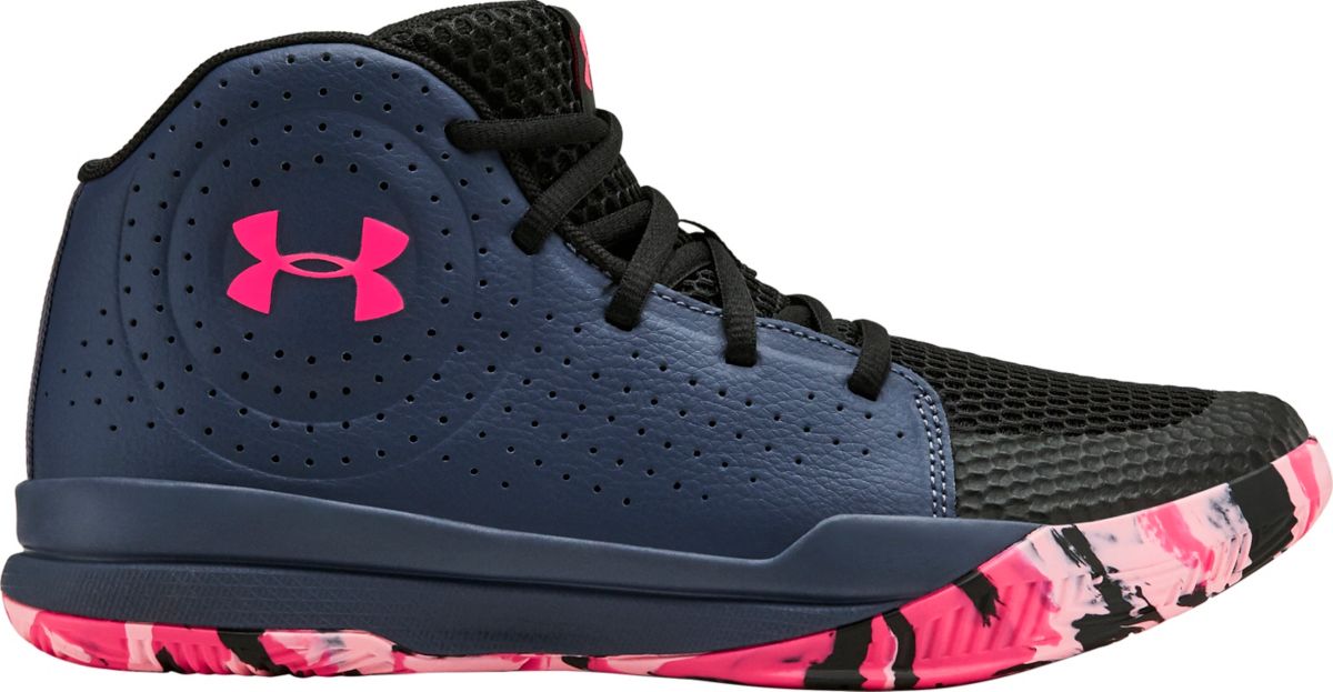 blue, pink and black under armour sneaker