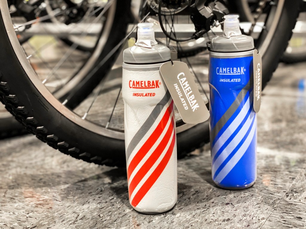 camelbak insulated water bottles by bike wheel