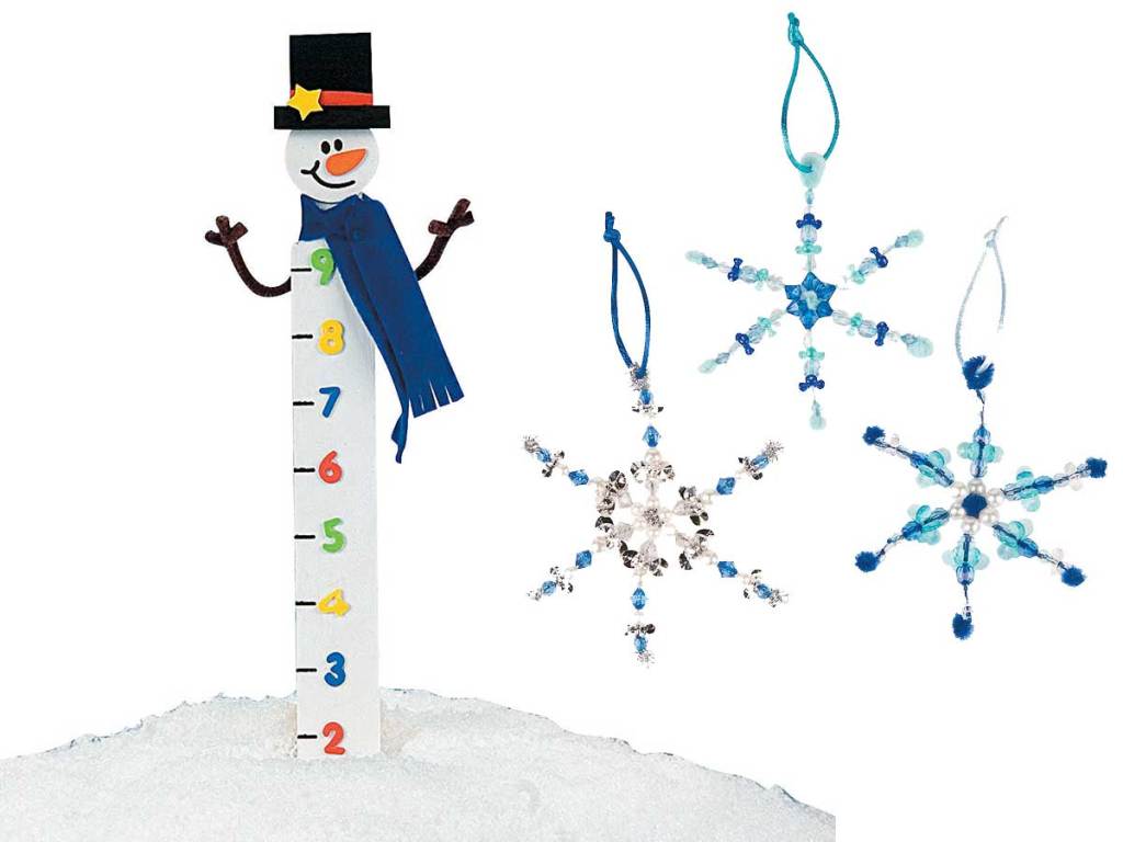 stick snowman to measure and snowflakes beaded