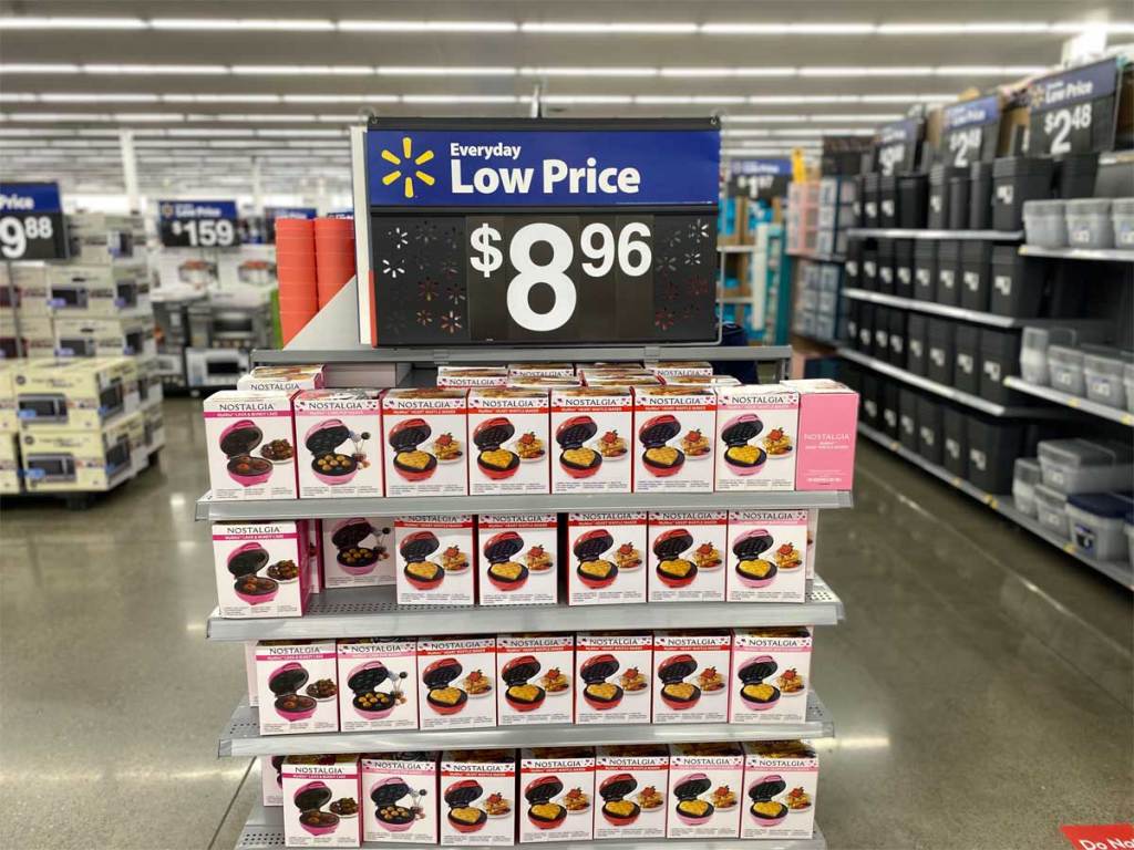 mini waffle makers in the shape of hearts on display in the store