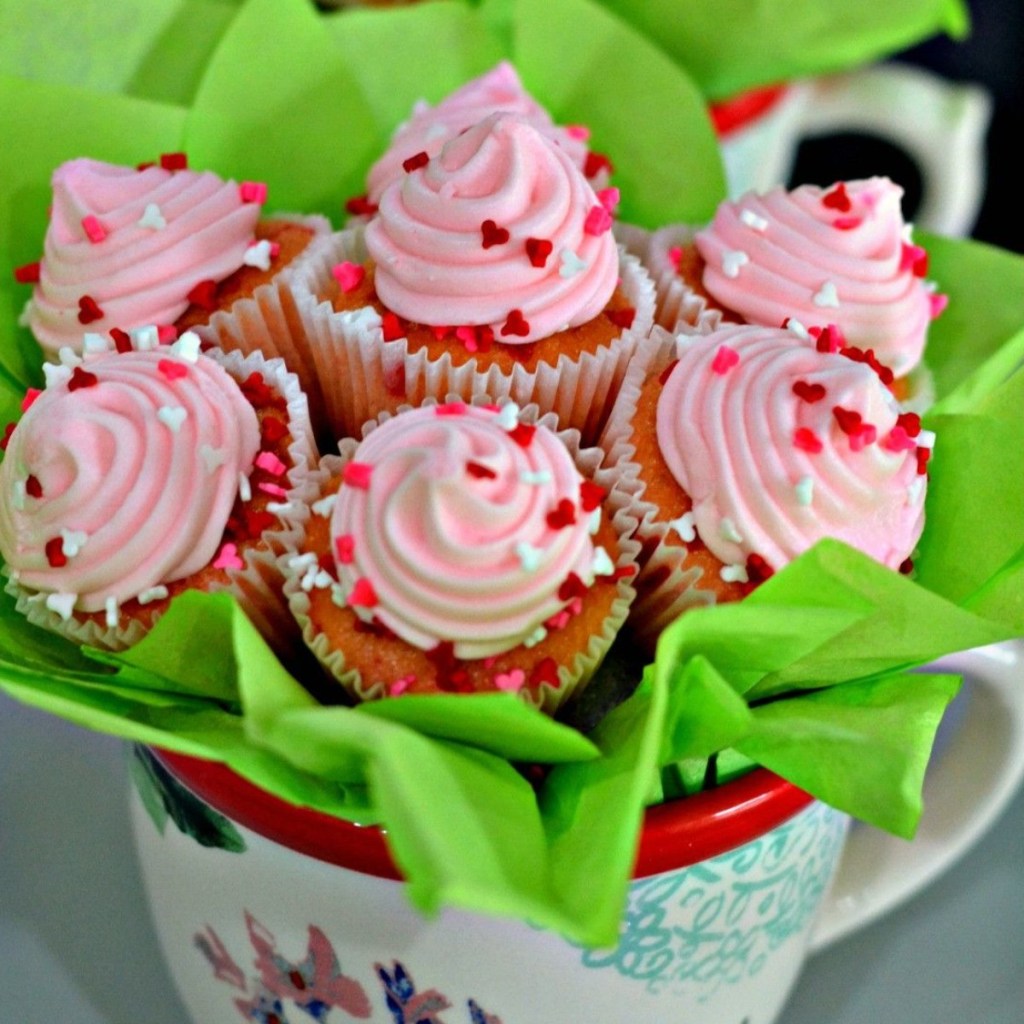 cupcake bouquet in coffee mug