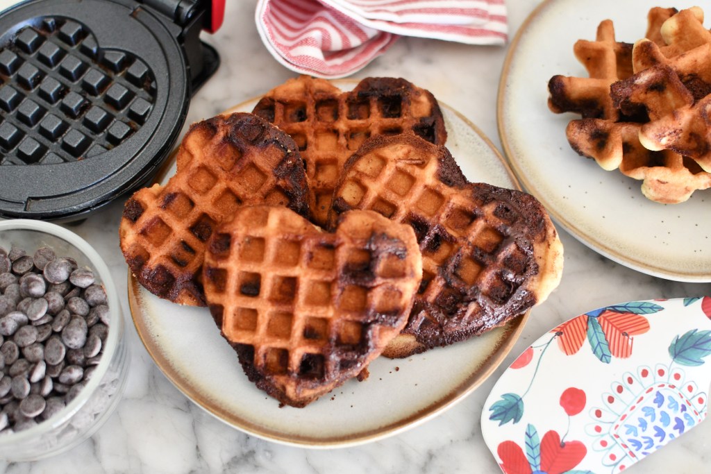 easy heart shaped waffle cookies on a plate