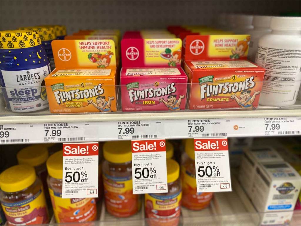 vitamins for kids on shelves in a store