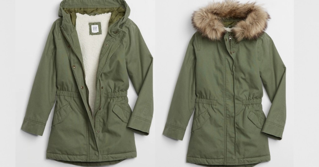 green parka opened and zipped up