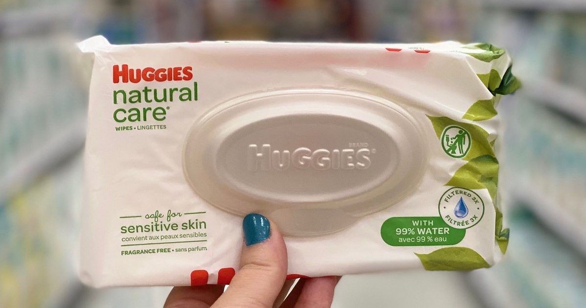 huggies natural care wipes in hand in store in aisle
