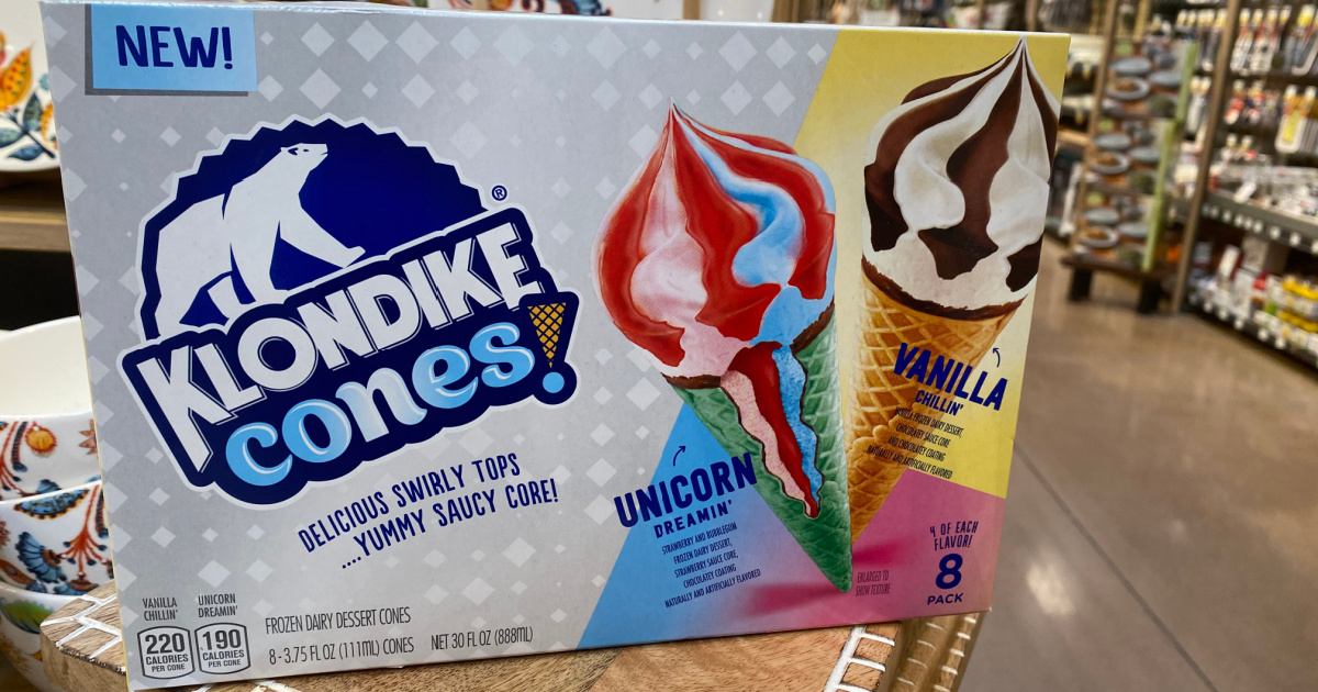 box of ice cream cones in rainbow colors