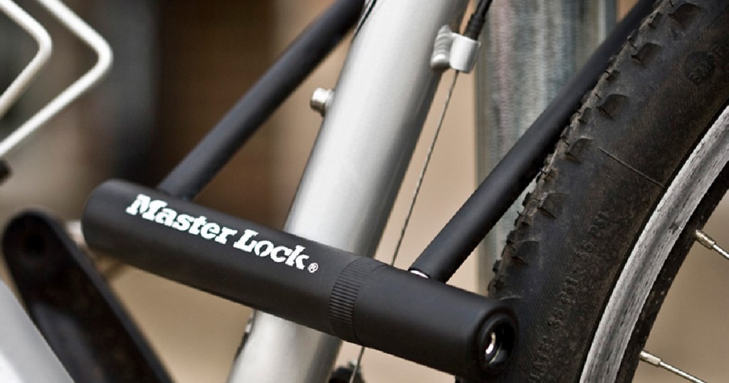 master lock bike lock on gray bike