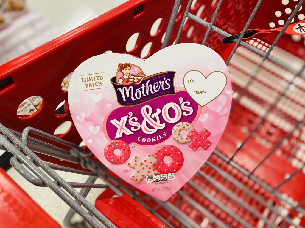 heart-shaped box of cookies in Target cart