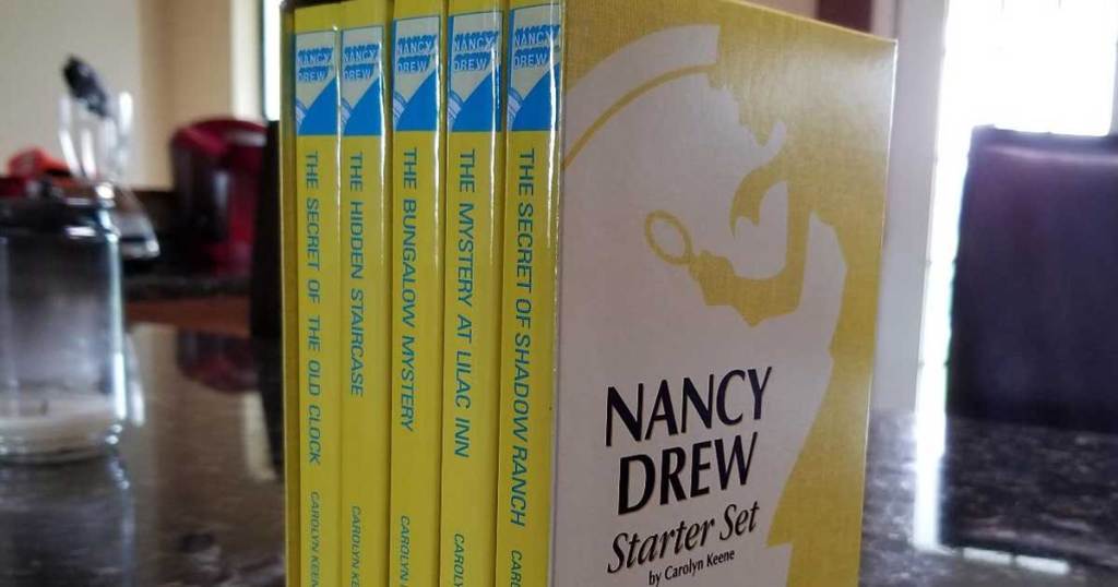 nancy drew starter set of books on a counter