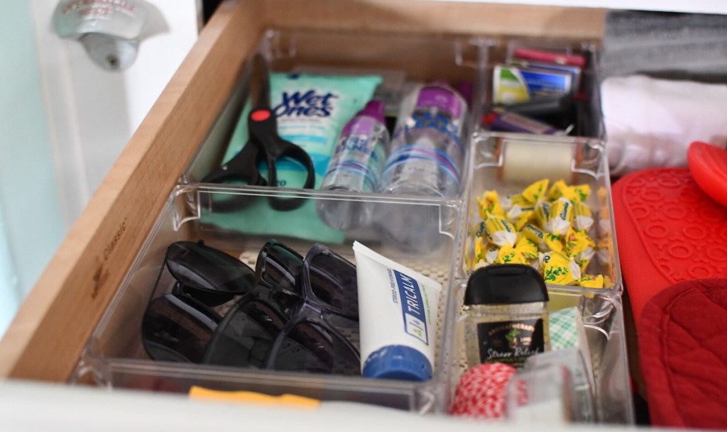 inside of organized drawer with various stuff inside