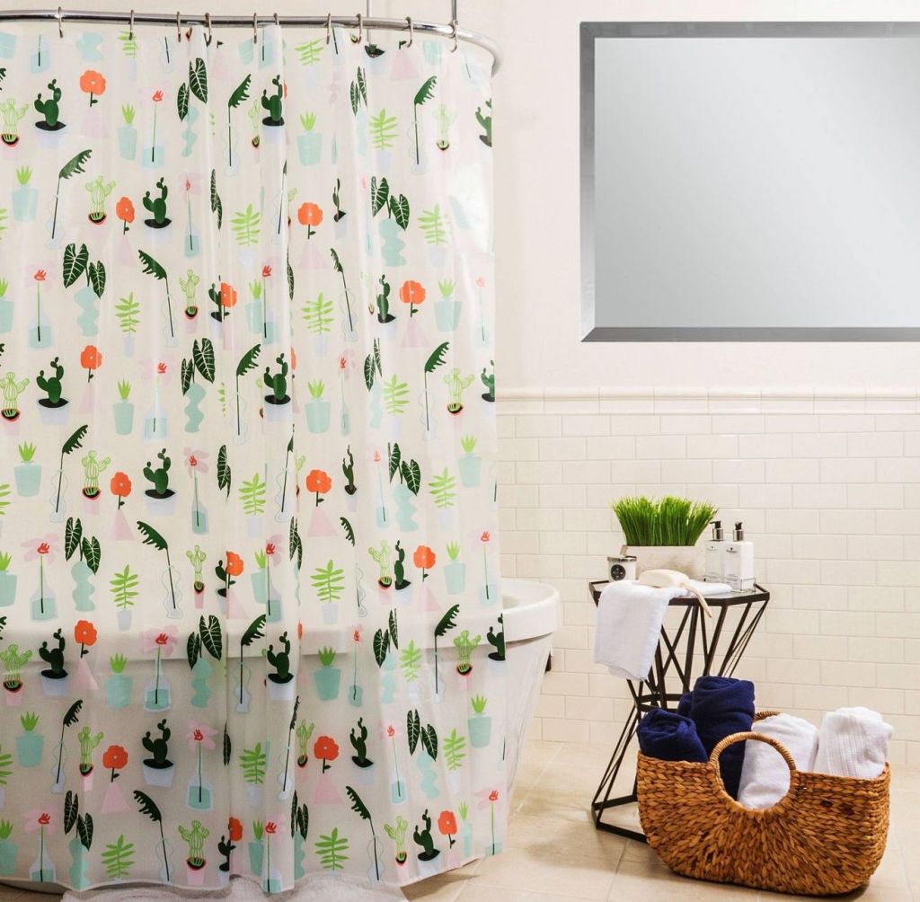 plant shower curtain in bathroom