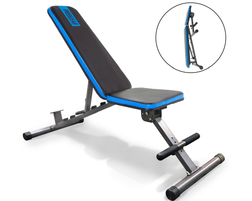 progrear adjustable weight bench shown folded 
