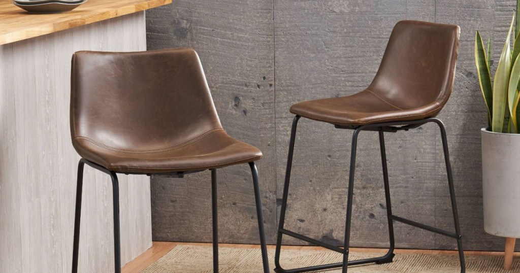 set of leather barstools brown