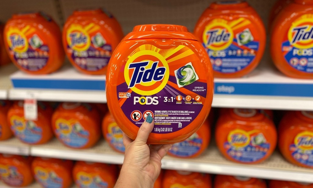 tide pods in hand in store at target