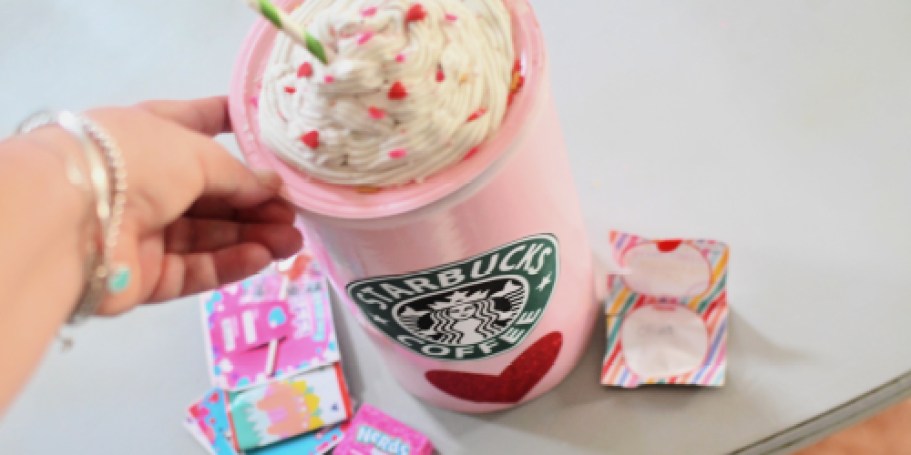 Adorable & Easy DIY Starbucks Frappuccino Valentine’s Box (Upcycle an Oatmeal Canister!)