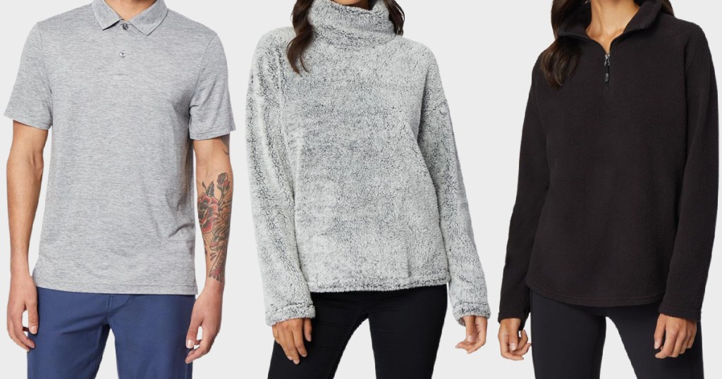 man in gray polo, woman in gray sherpa top, and woman in black sherpa top
