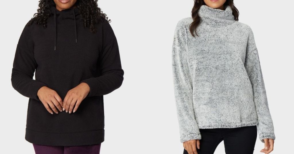 two women wearing sweatshirts