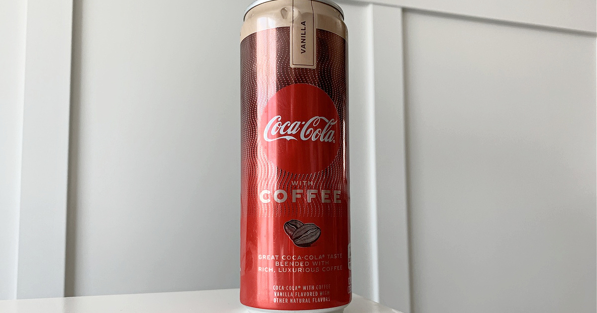 can of vanilla coffee flavored coca-cola on counter