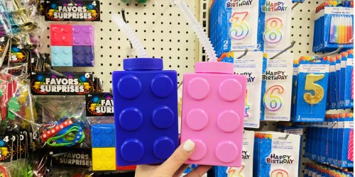 LEGO Shaped Water Bottles w/ Straws Only $1 at Dollar Tree | Fun Easter Basket Stuffer