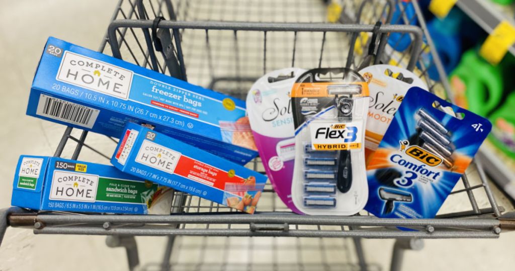 bags and razors in cart 