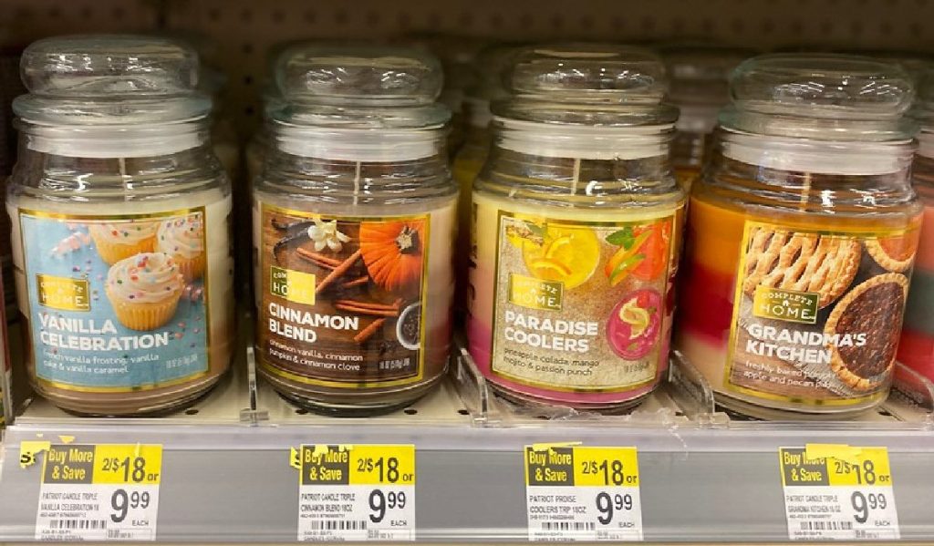 large candle jars on store shelf