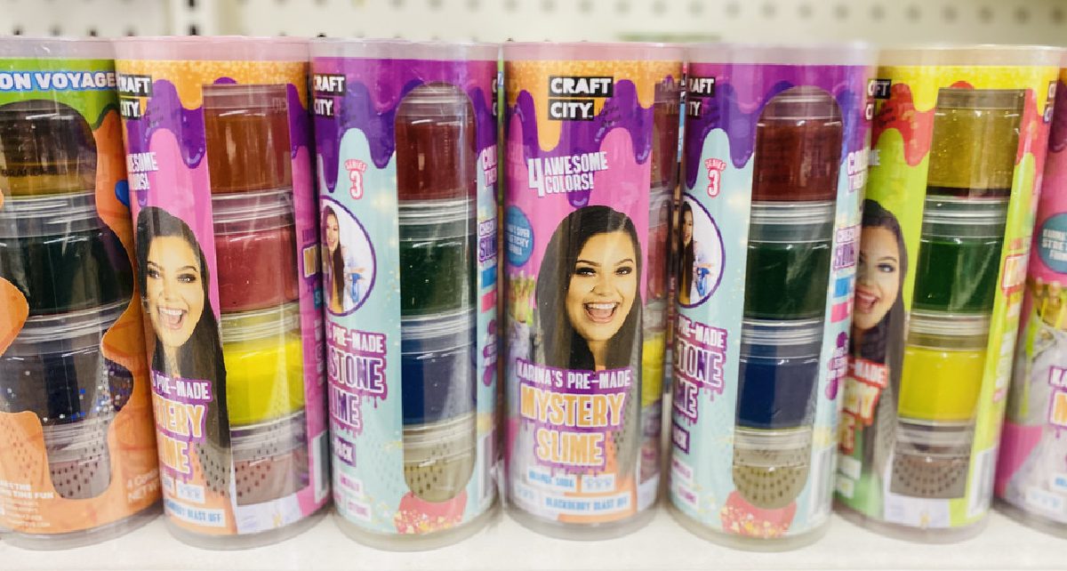 various tubes of premade slime on store shelf