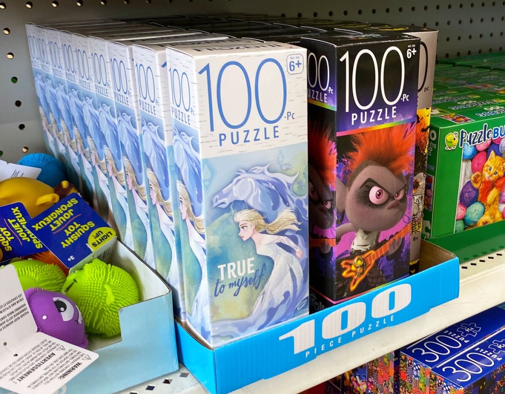 100 piece jigsaw puzzles on shelf at dollar tree