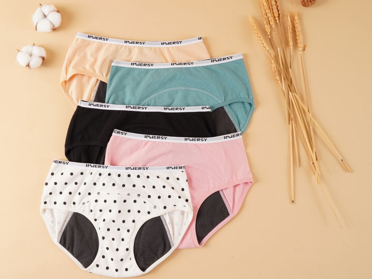 INNERSY Women's Cotton Period Underwear Washable Menstrual Briefs  Postpartum Panties 5-Pack(Black,Medium) at Amazon Women's Clothing store