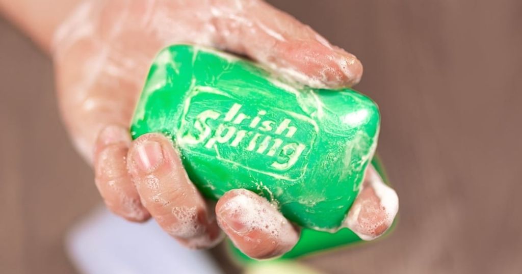 hand lathering Irish Spring Bar Soap