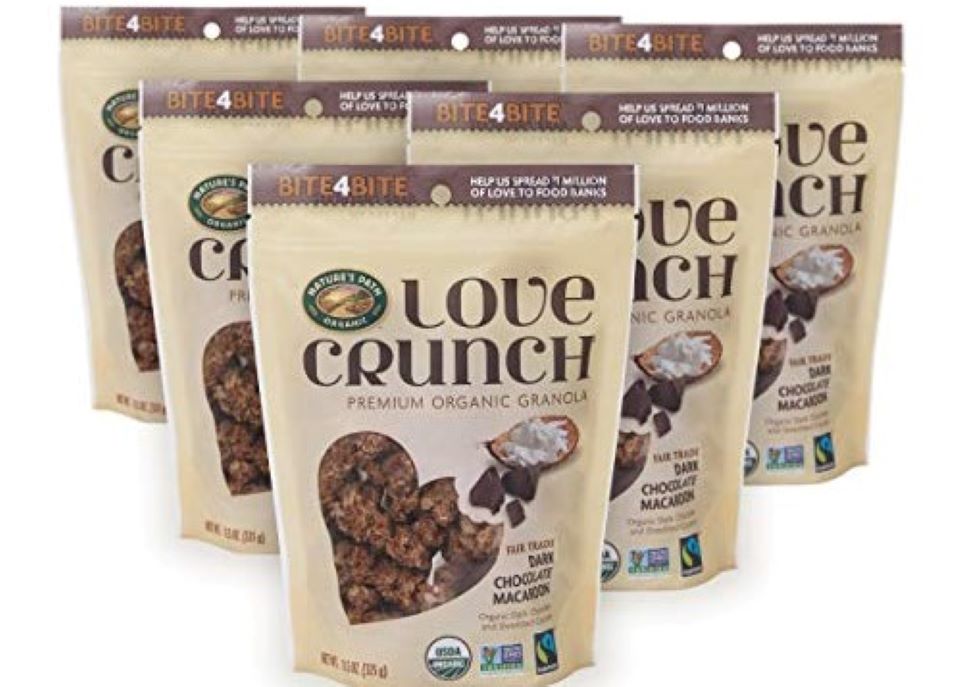 six bags of Love Crunch Dark CHocolate granola