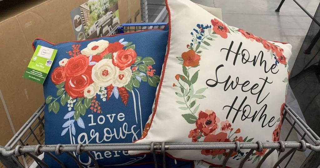 Mainstays Love GRows HEre and Home Sweet Home Pillows in Cart