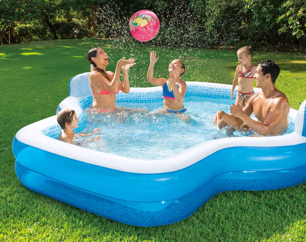 family in a pool