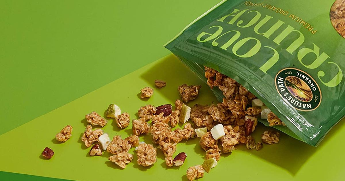 Nature's Path Organic Love Crunch Premium Granola spilled on a counter