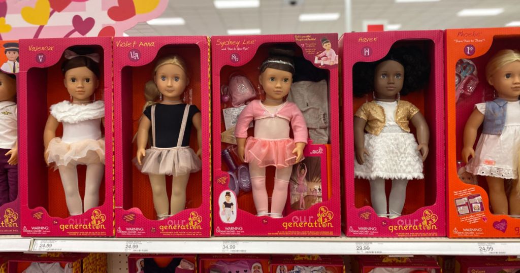five dolls on shelf