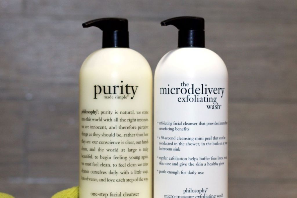 two bottles of Philosophy face wash