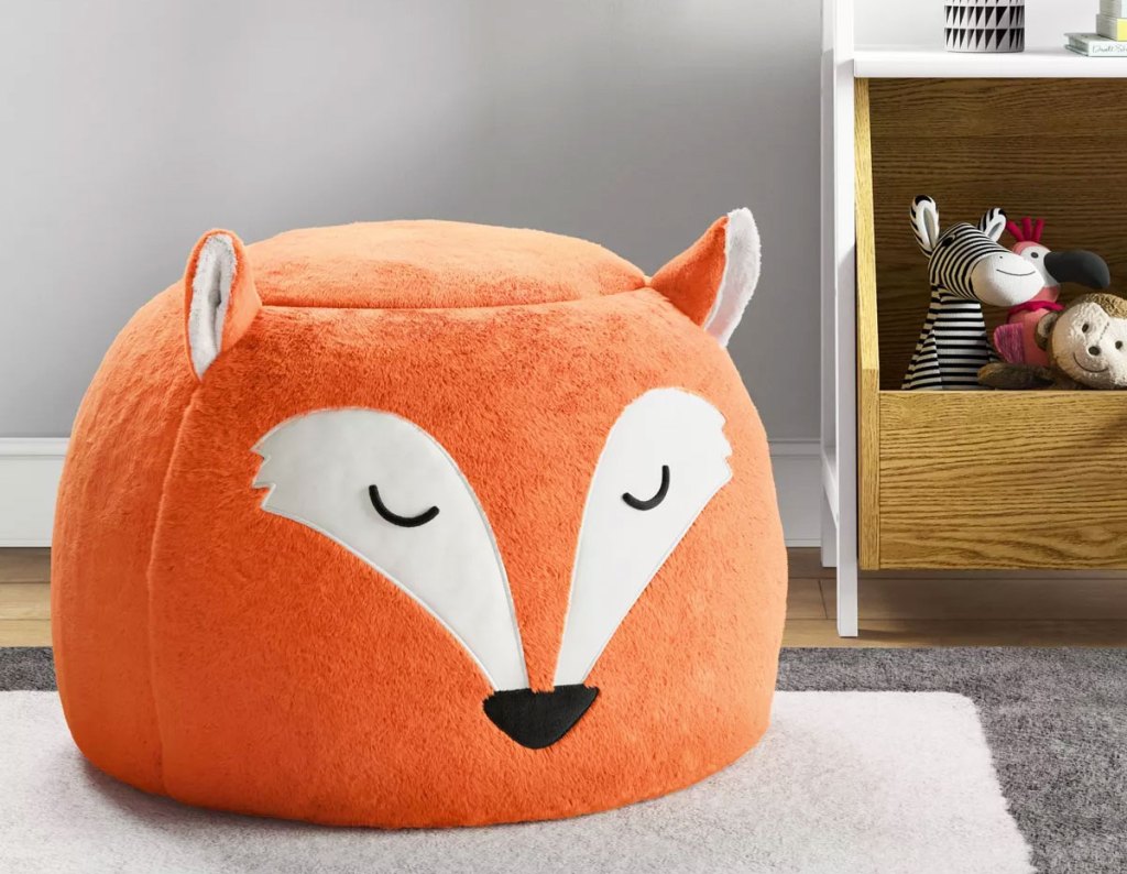 orange fox themed kids pouf