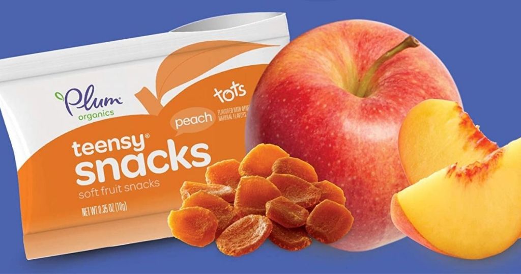 one Plum Organics Teensy Snacks Peach pack with fruit