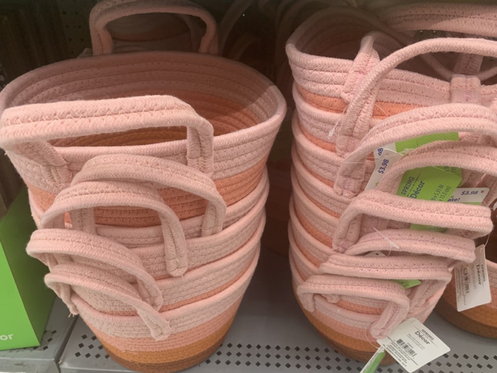 Peach colored rope baskets