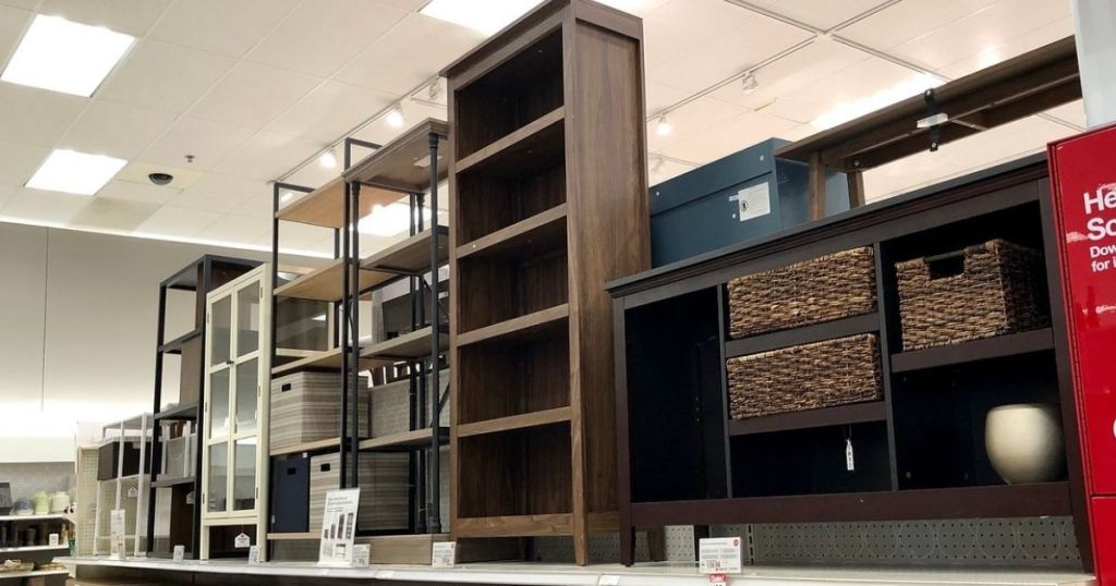 Target store shelf with various upright shelves displayed