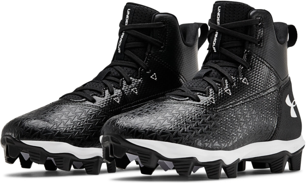 pair of black Under Armour cleats
