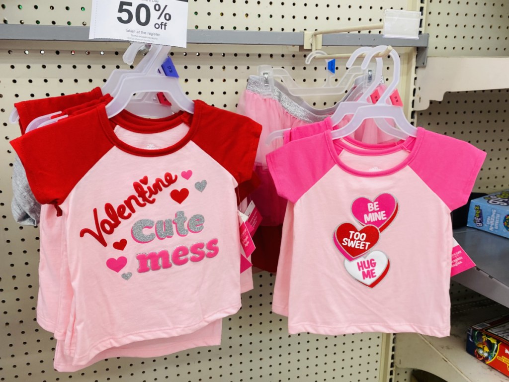 girls pink and red valentine t-shirts