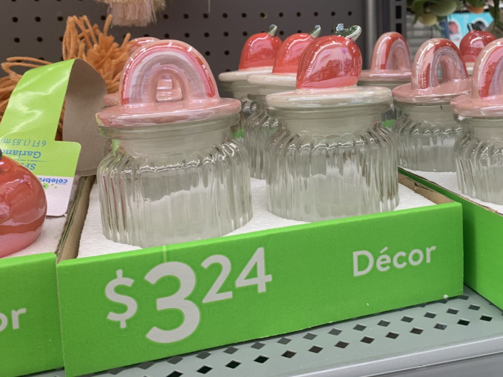 Rainbow and Peach themed glass containers on display in-store