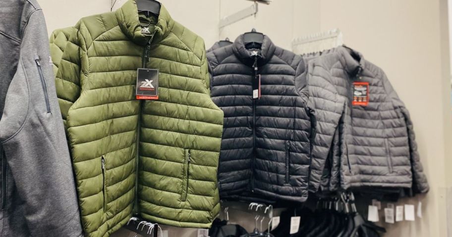 ZeroXposur mens puffer jackets at store on rack