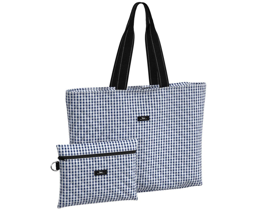 Blue tote bag with matching zippered pouch