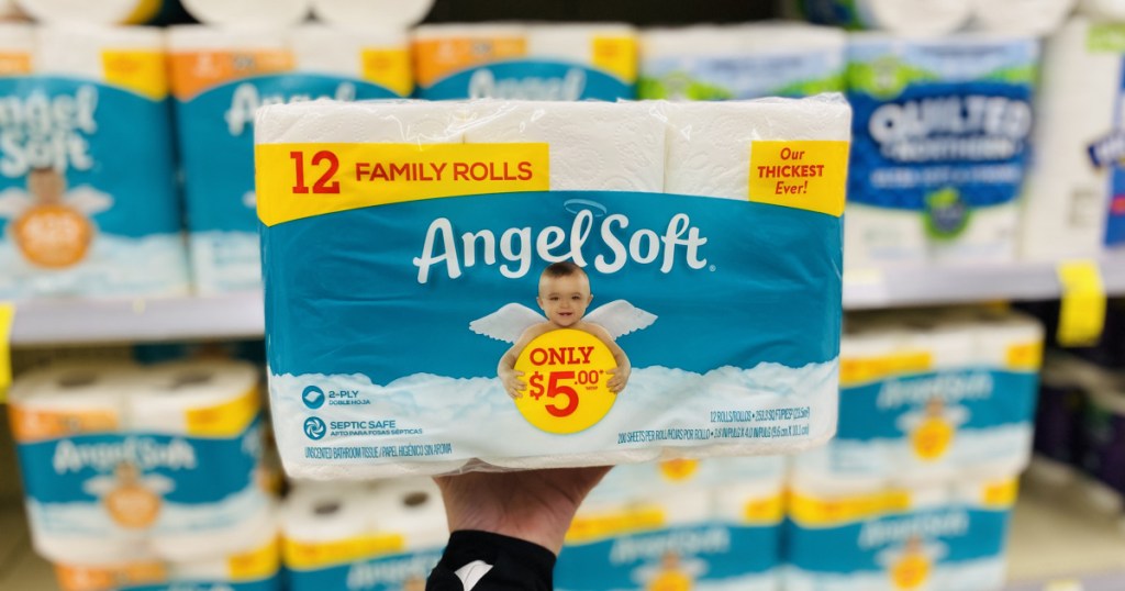 angel soft toilet paper in hand in store