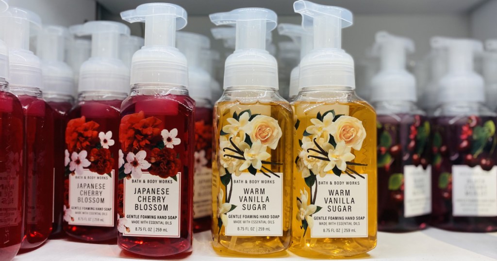 bath & body hand soaps on shelf in store