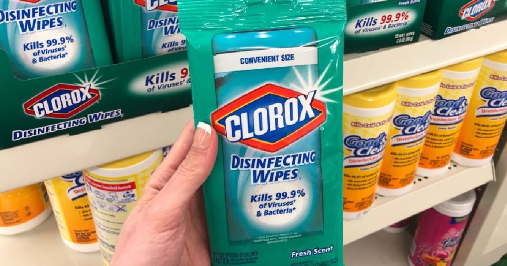 clorox wipes in hand in store