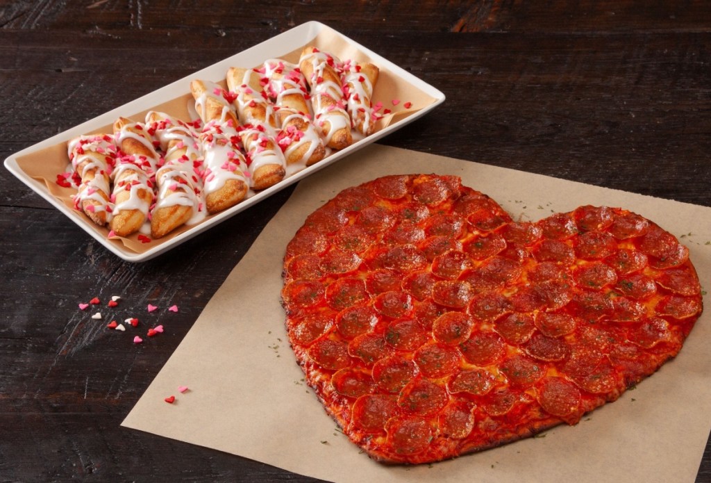 heart-shaped pizza with dessert twists