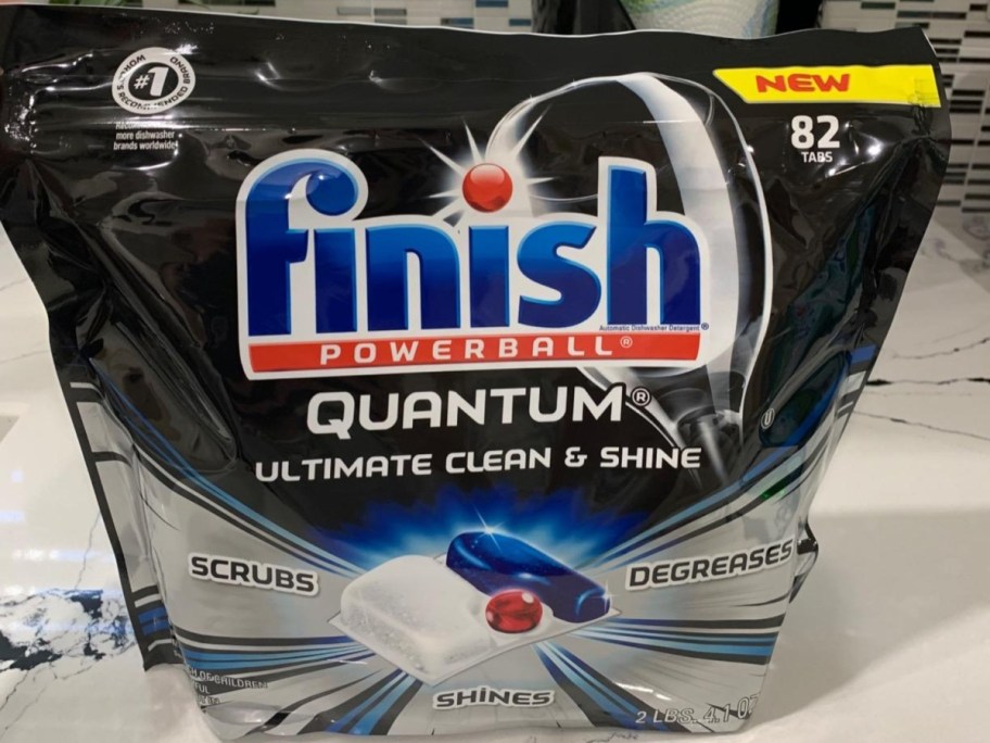 bag of Finish Quantum dishwasher tabs